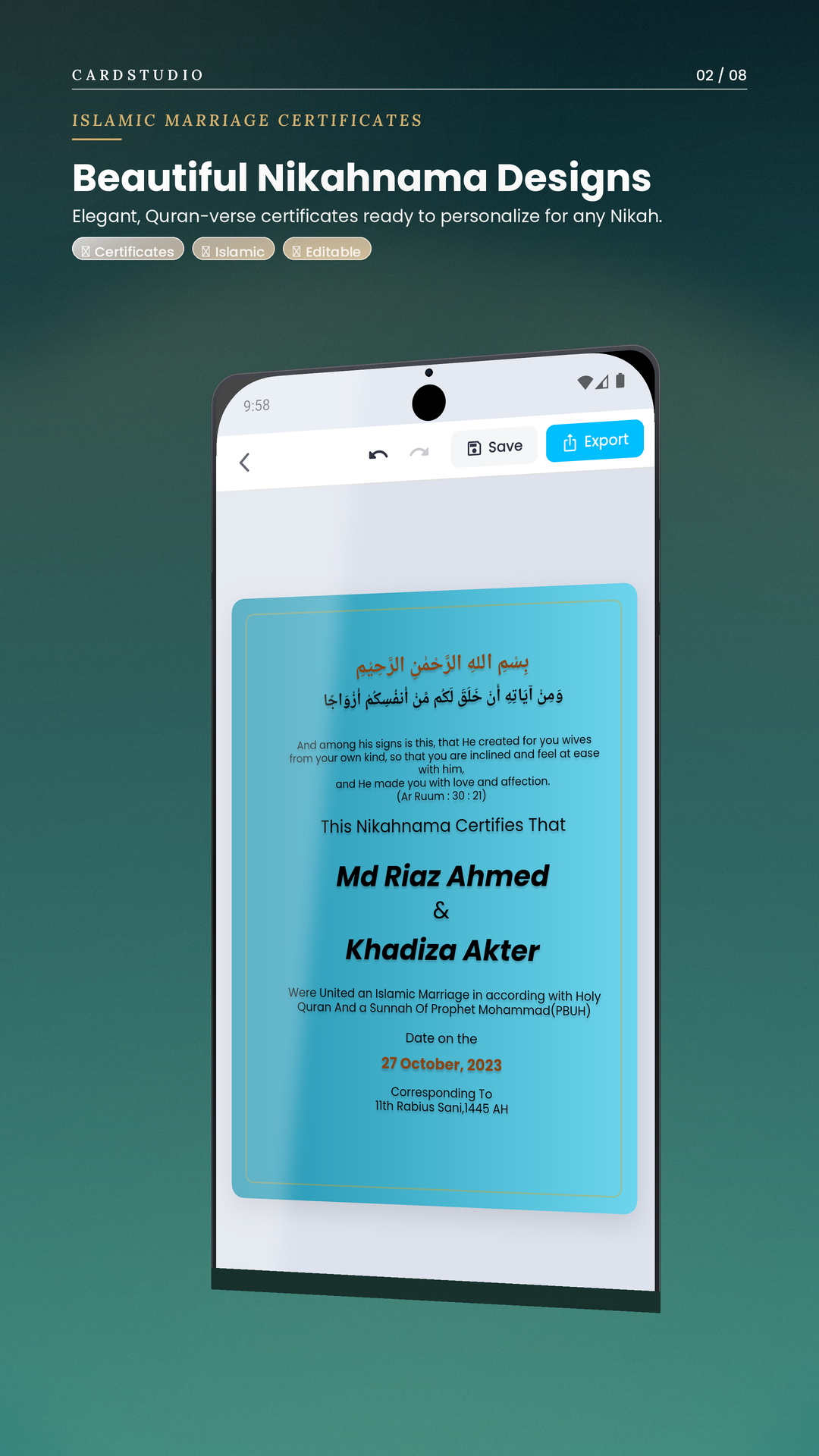 CardStudio Nikahnama template