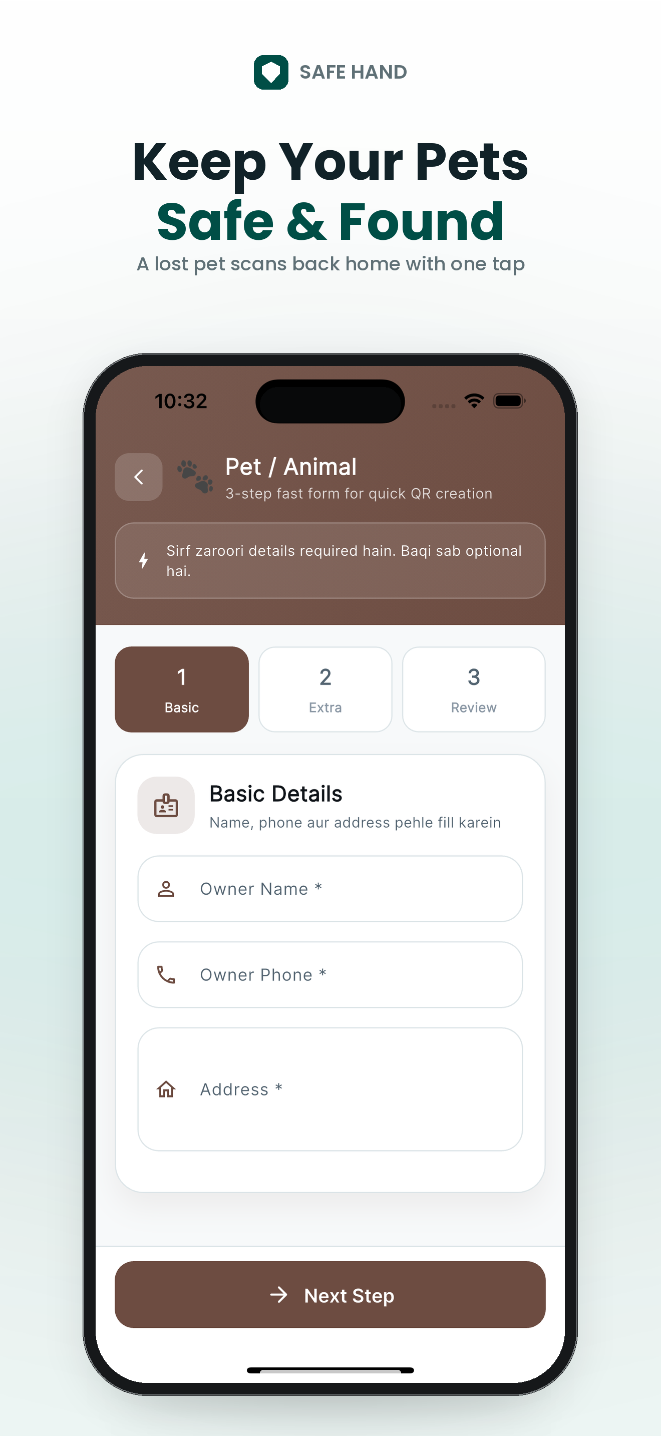 Safe Hand pet form
