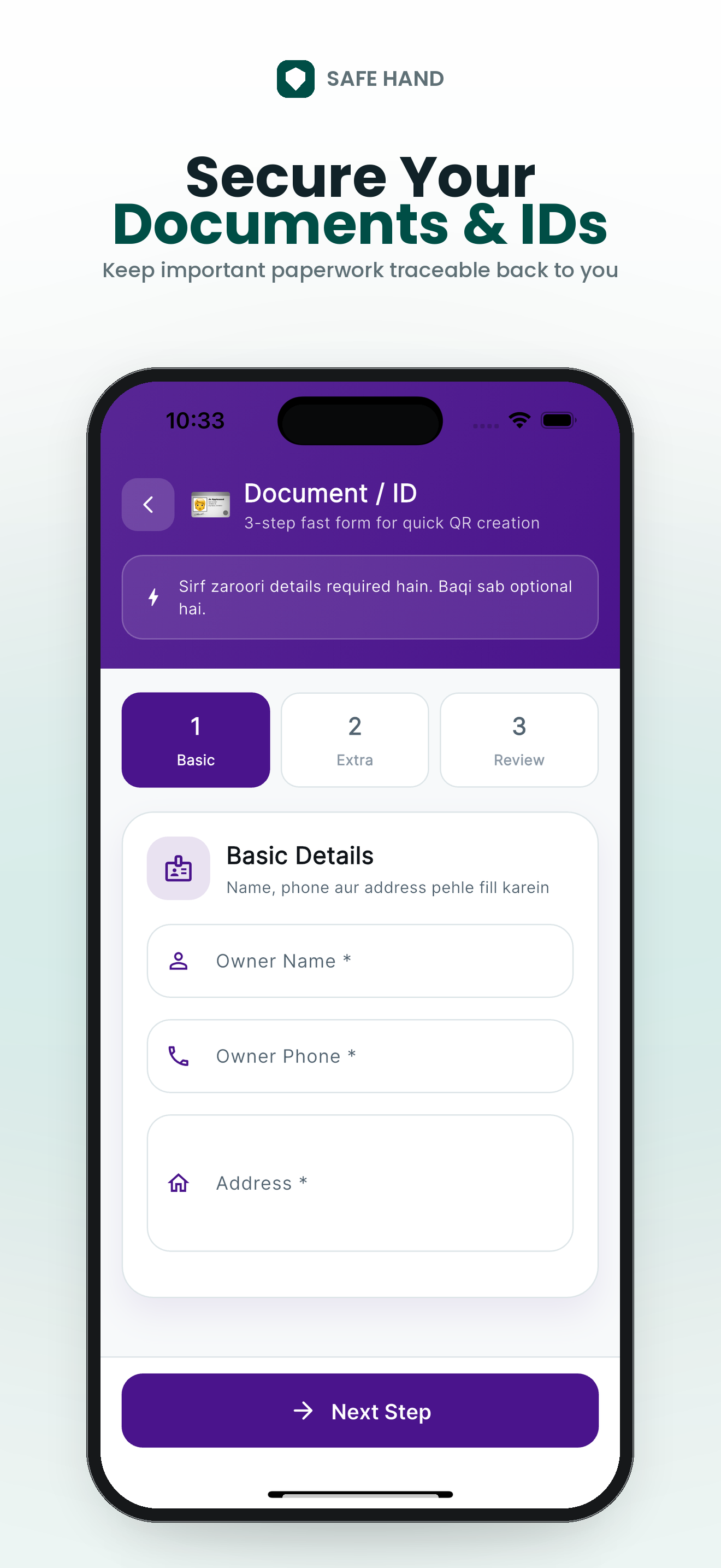 Safe Hand document form
